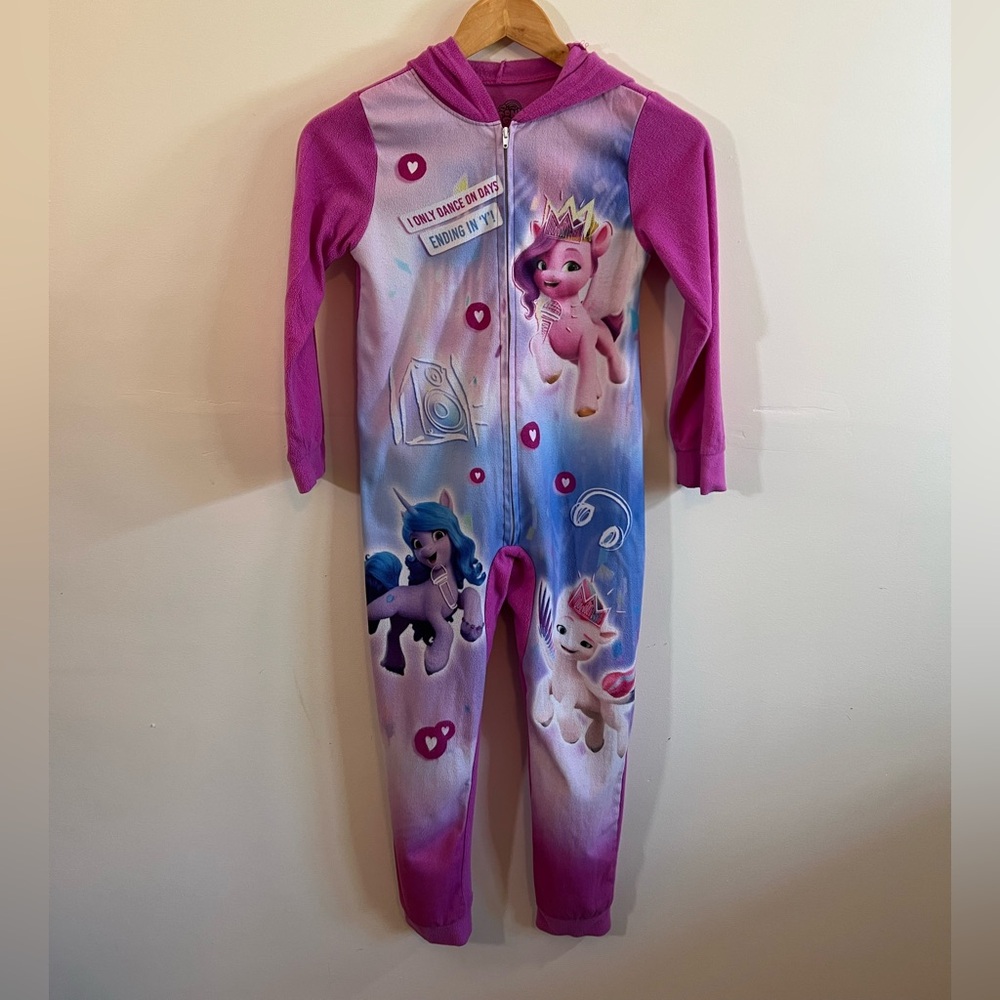 My Little Pony Girls Fleece Pajama Footless Size 8 Hooded Zip Up Sleepwear